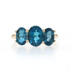 Yellow Gold London Blue Topaz Three-Stone Ring - 14k Oval 4.03ctw