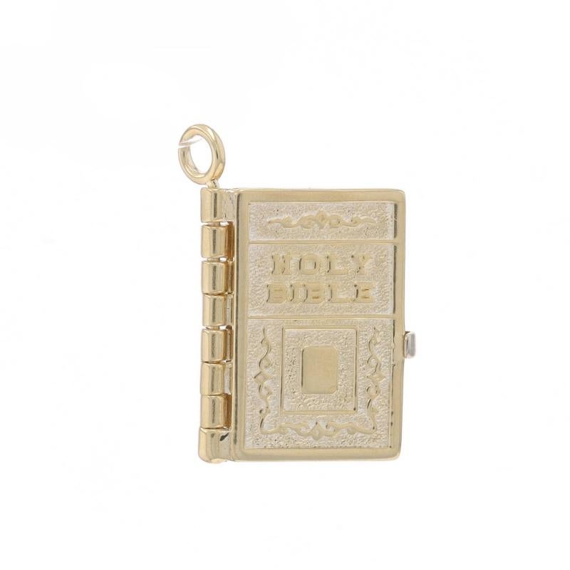 Metal Content: 14k Yellow Gold

Theme: Lord's Prayer Holy Bible, God's Word Faith
Features: The hinged charm opens to reveal The Lord's Prayer inside.

Measurements

Tall (from stationary bail): 3/4