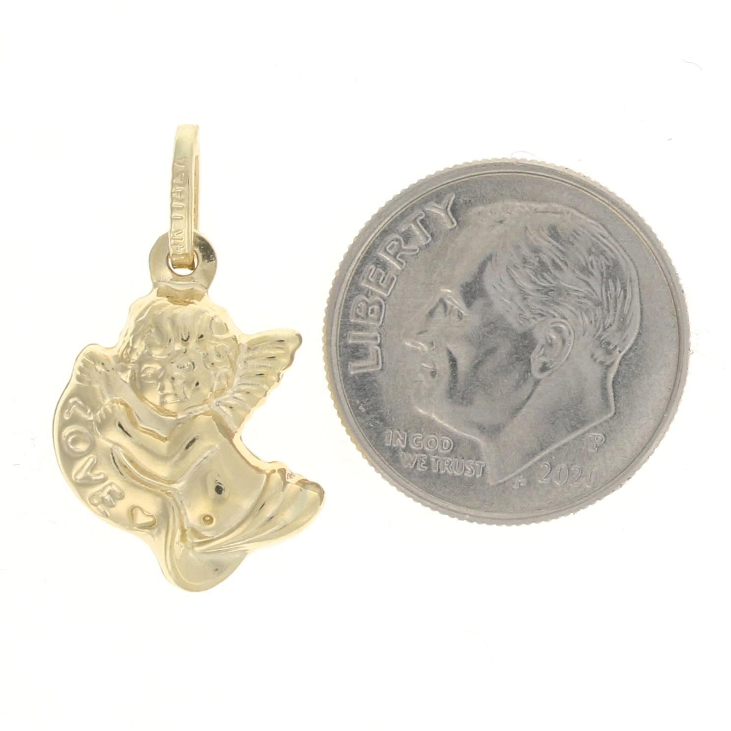 Yellow Gold Love Cherub Charm, 14k Angel Italy In Excellent Condition In Greensboro, NC
