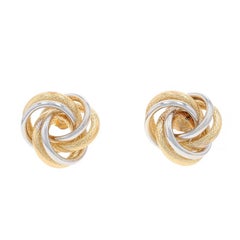 Yellow Gold Love Knot Large Stud Earrings - 14k Textured Pierced