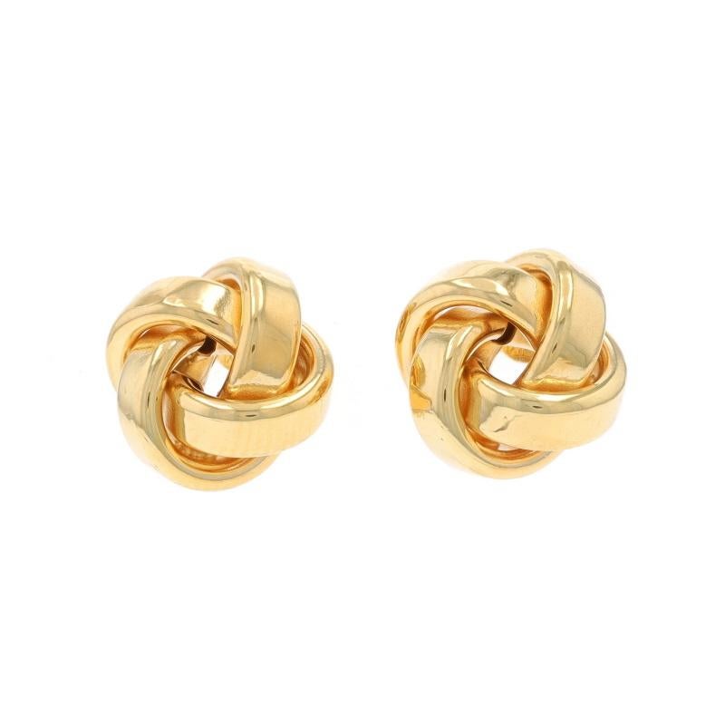 Metal Content: 14k Yellow Gold

Style: Stud
Fastening Type: Butterfly Closures
Theme: Love Knot
Features: Hollow constructed knots for comfortable, all-day wear

Measurements

Tall: 1/2