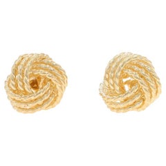 Yellow Gold Love Knot Stud Earrings - 14k Textured Rope Pierced