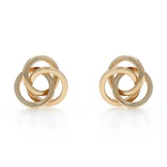 Yellow Gold Love Knot Stud Earrings - 14k Triple Circle Pierced