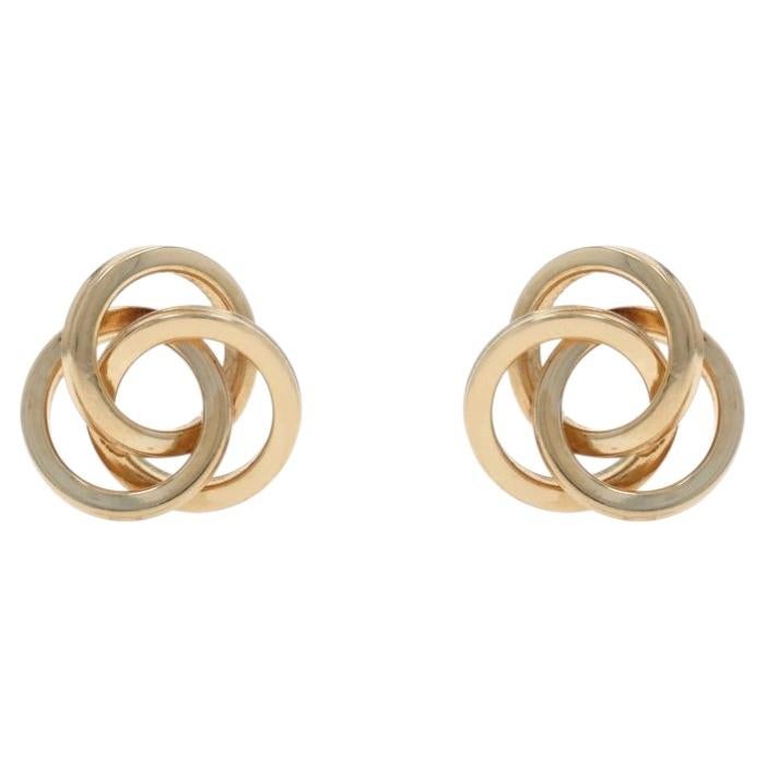 Yellow Gold Love Knot Stud Earrings - 14k Triple Circle Pierced