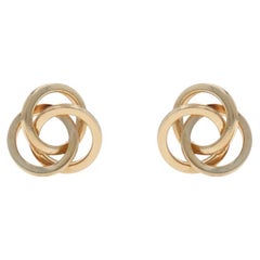 Yellow Gold Love Knot Stud Earrings - 14k Triple Circle Pierced