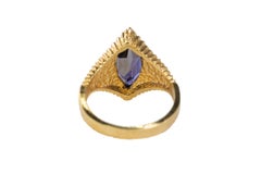 Yellow Gold Lozenge-Cut Iolite Ribbed Statement Ring