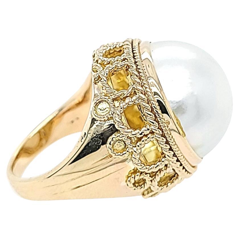 Yellow Gold Mabe Pearl Cocktail Ring For Sale