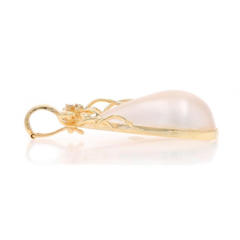 Pear Cut Yellow Gold Mabe Pearl Diamond Enhancer Pendant - 14k Pear Bow Teardrop For Sale