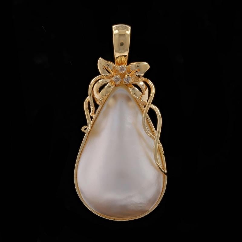 Yellow Gold Mabe Pearl Diamond Enhancer Pendant - 14k Pear Bow Teardrop In Excellent Condition For Sale In Greensboro, NC
