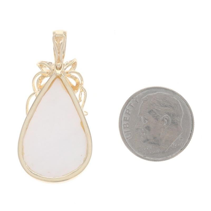 Women's Yellow Gold Mabe Pearl Diamond Enhancer Pendant - 14k Pear Bow Teardrop For Sale