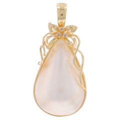 Yellow Gold Mabe Pearl Diamond Enhancer Pendant - 14k Pear Bow Teardrop