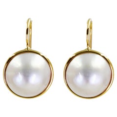 Yellow Gold Mabe Pearl Drop Earrings