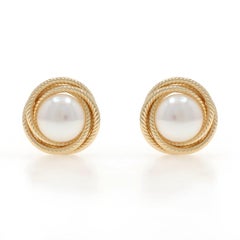Yellow Gold Mabe Pearl Stud Earrings - 14k Pierced