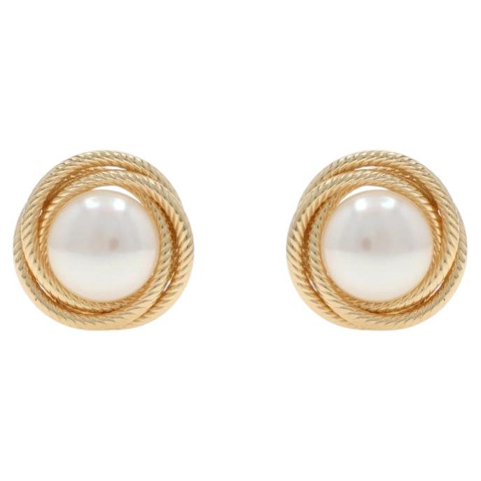 Yellow Gold Mabe Pearl Stud Earrings - 14k Pierced