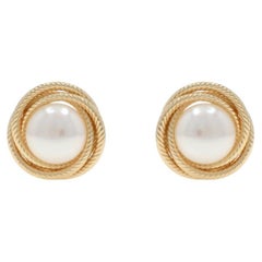 Yellow Gold Mabe Pearl Stud Earrings - 14k Pierced