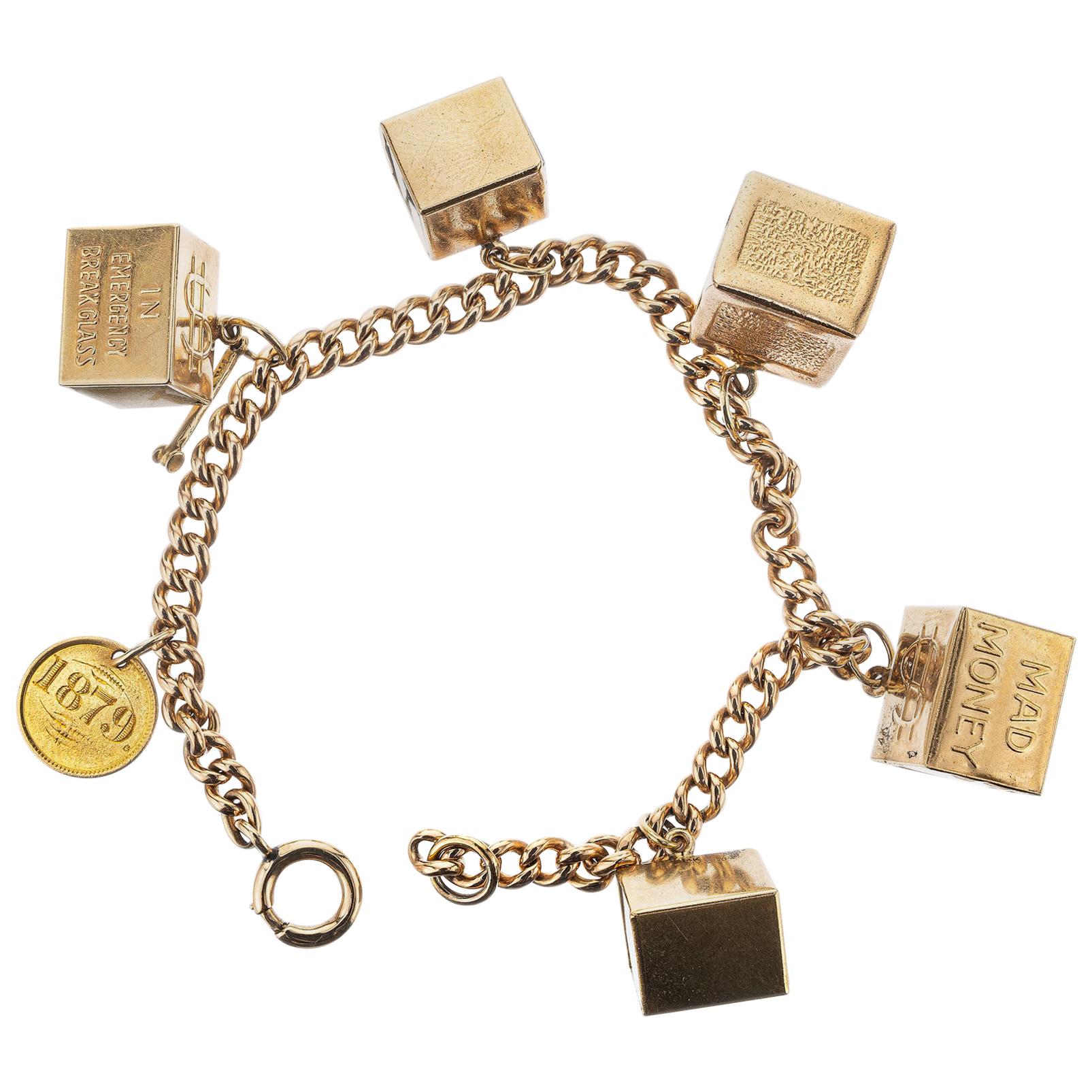 Yellow Gold Mad Money Charm Bracelet For Sale