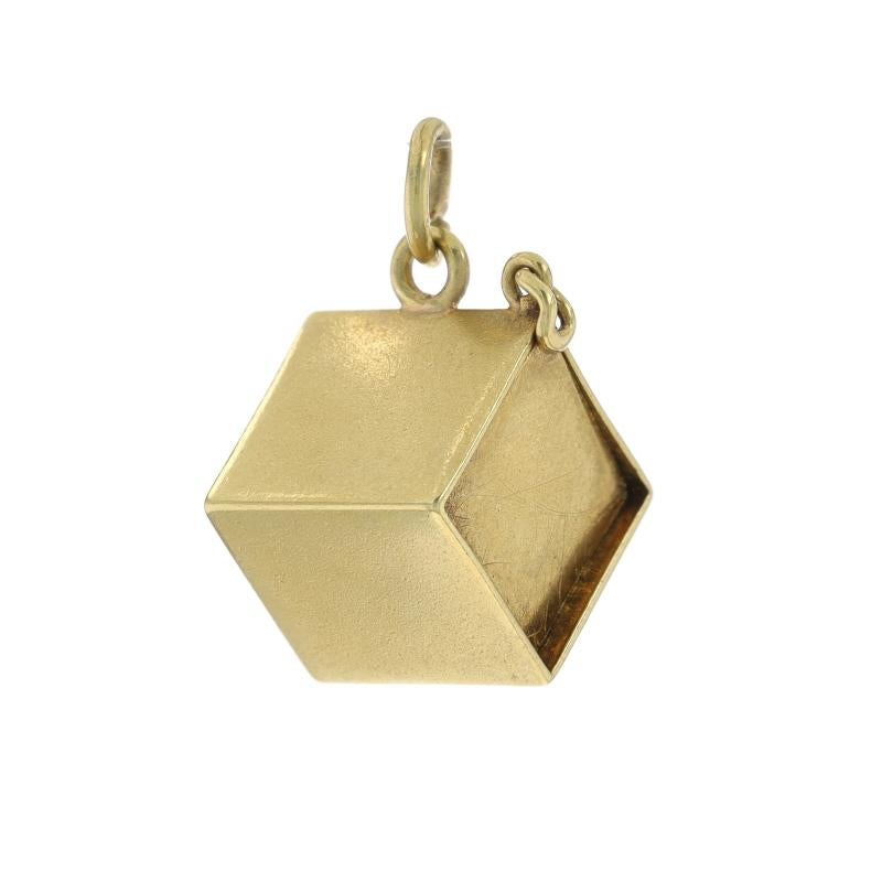 Yellow Gold Mad Money Cube Charm - 14k Square In Excellent Condition For Sale In Greensboro, NC