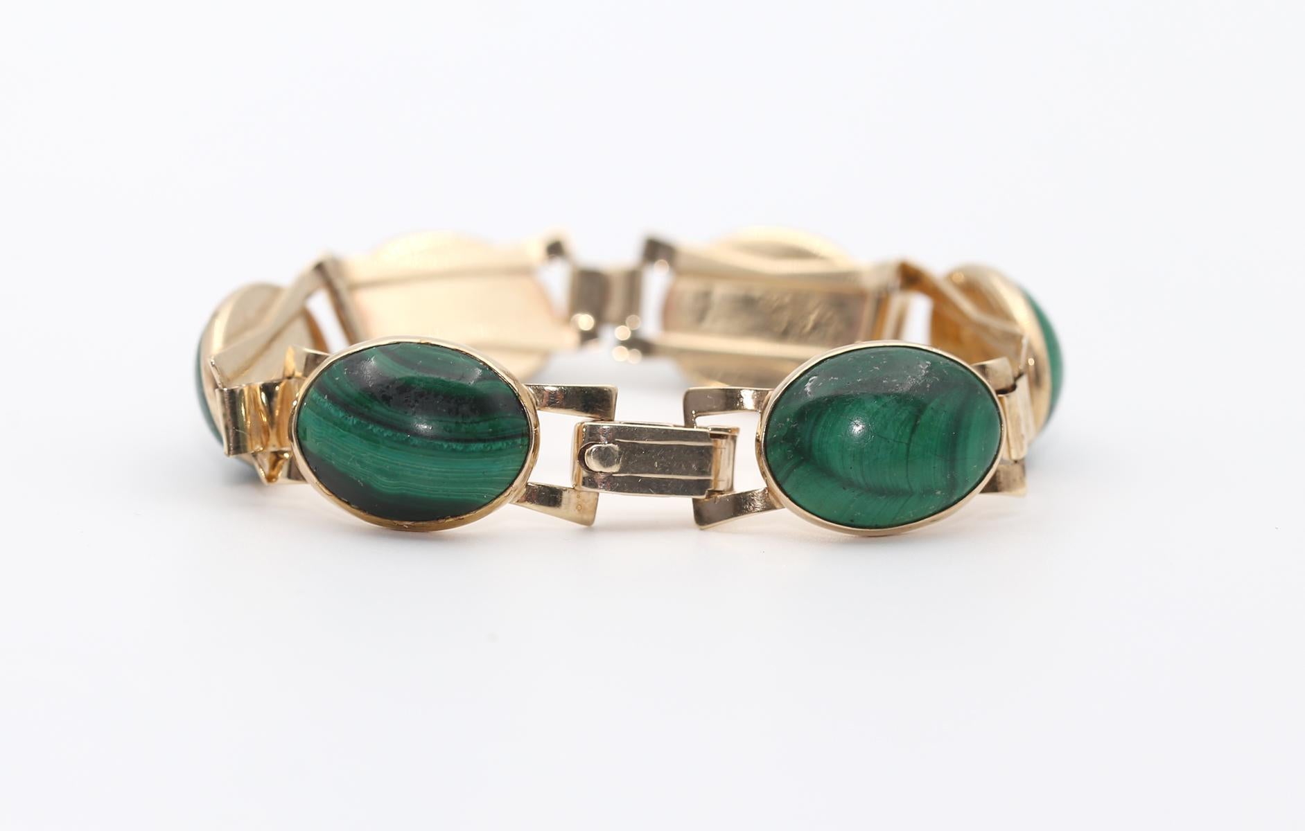 Yellow Gold Malachite Bracelet Norwegian Haglund Signed, 1940 For Sale 5