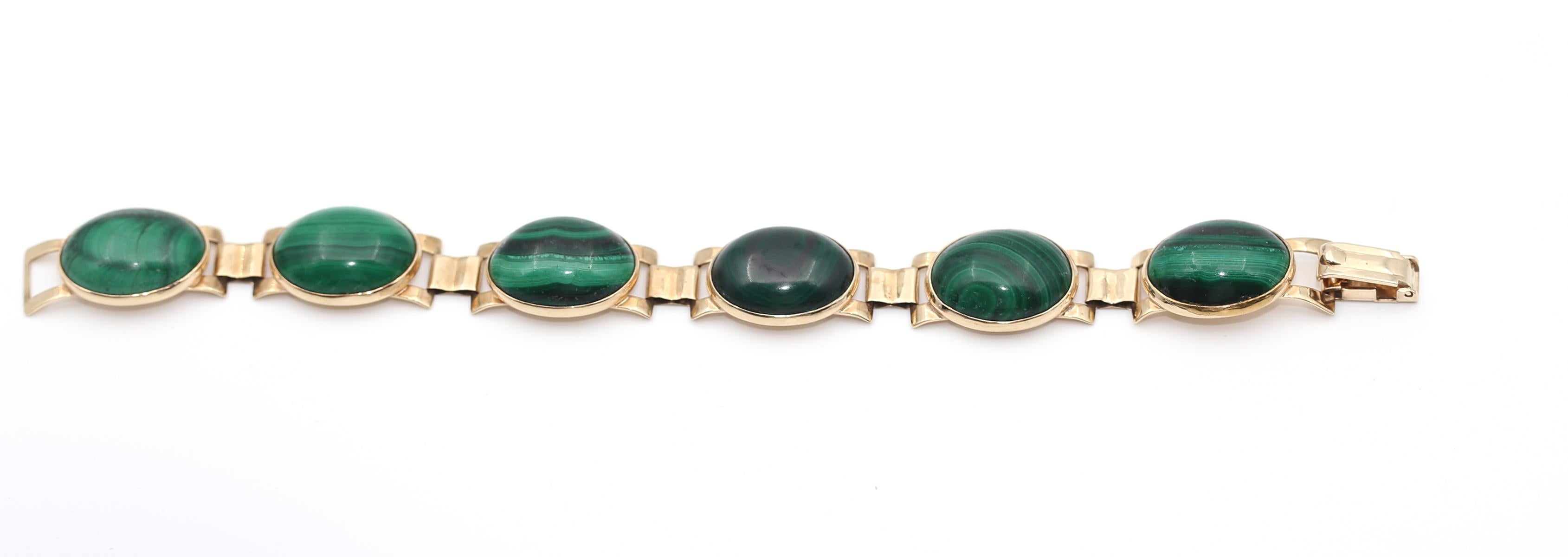 Bracelet norvégien Haglund signé en or jaune et malachite, 1940 en vente 1