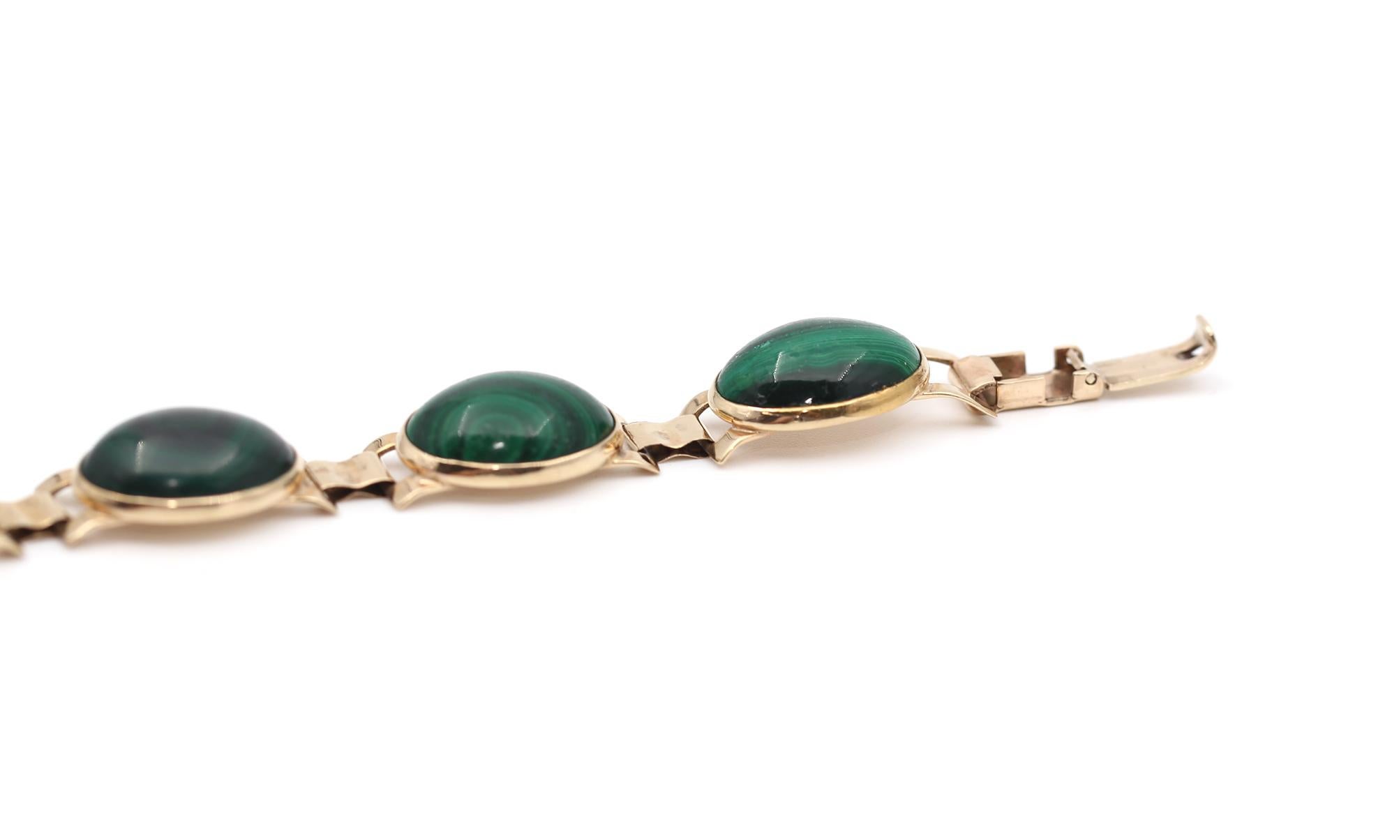 Yellow Gold Malachite Bracelet Norwegian Haglund Signed, 1940 For Sale 2