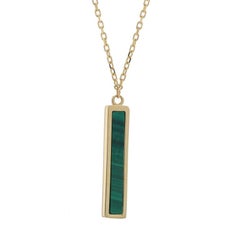 Yellow Gold Malachite Cable Chain Pendant Necklace 17 1/2" - 14k Adjustable