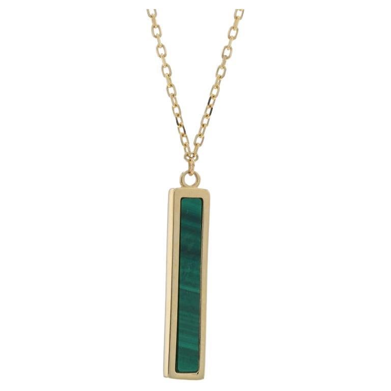 Yellow Gold Malachite Cable Chain Pendant Necklace 17 1/2" - 14k Adjustable