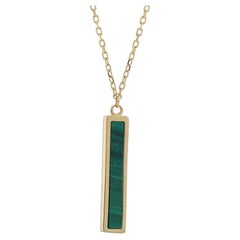 Collier en or jaune avec pendentif en chaîne en malachite 17 1/2" - 14k Ajustable