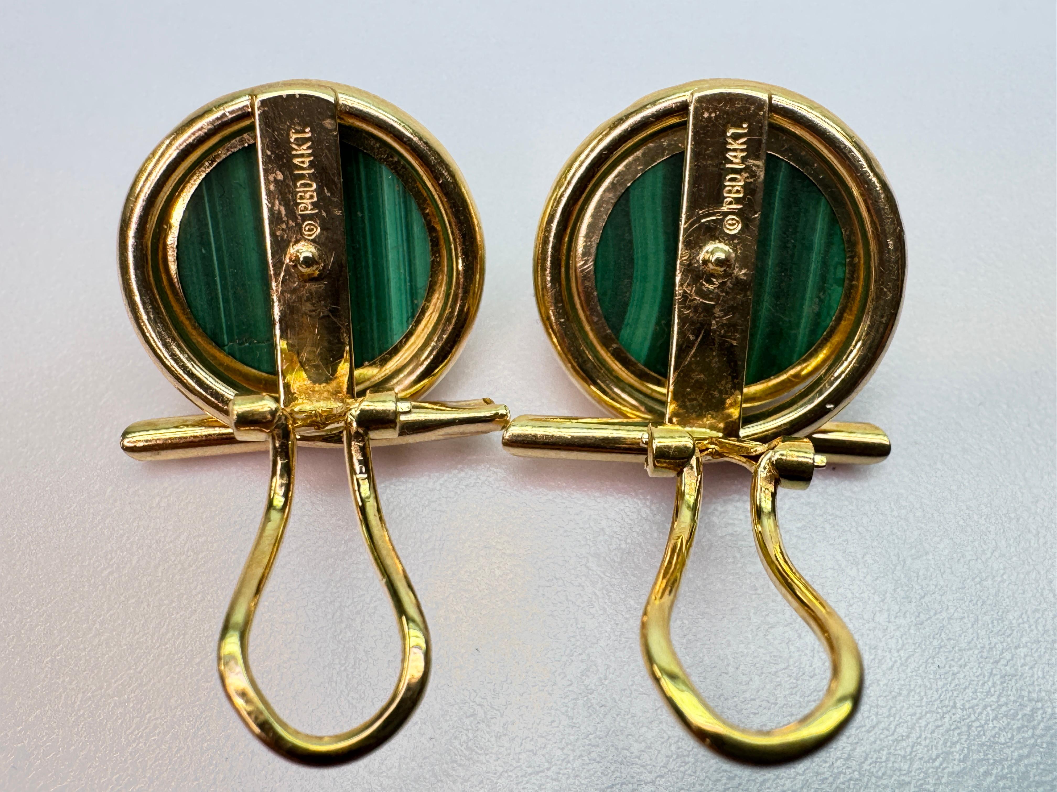 Yellow Gold Malachite Clip-On Earrings For Sale 4