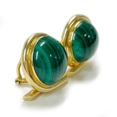 Retro 14K Yellow Gold Malachite Clip-On Earrings, United States, 1990s