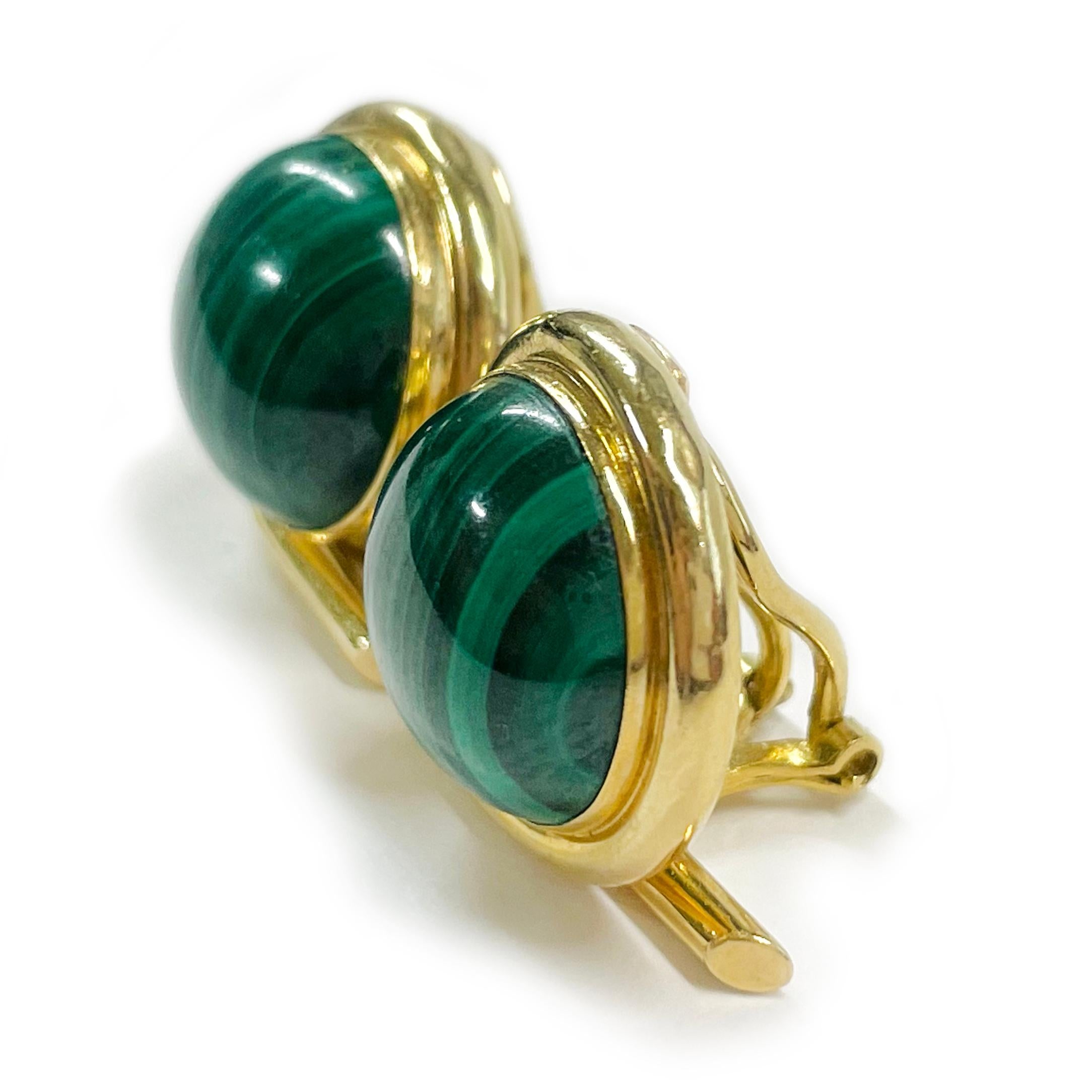 Retro Yellow Gold Malachite Clip-On Earrings For Sale