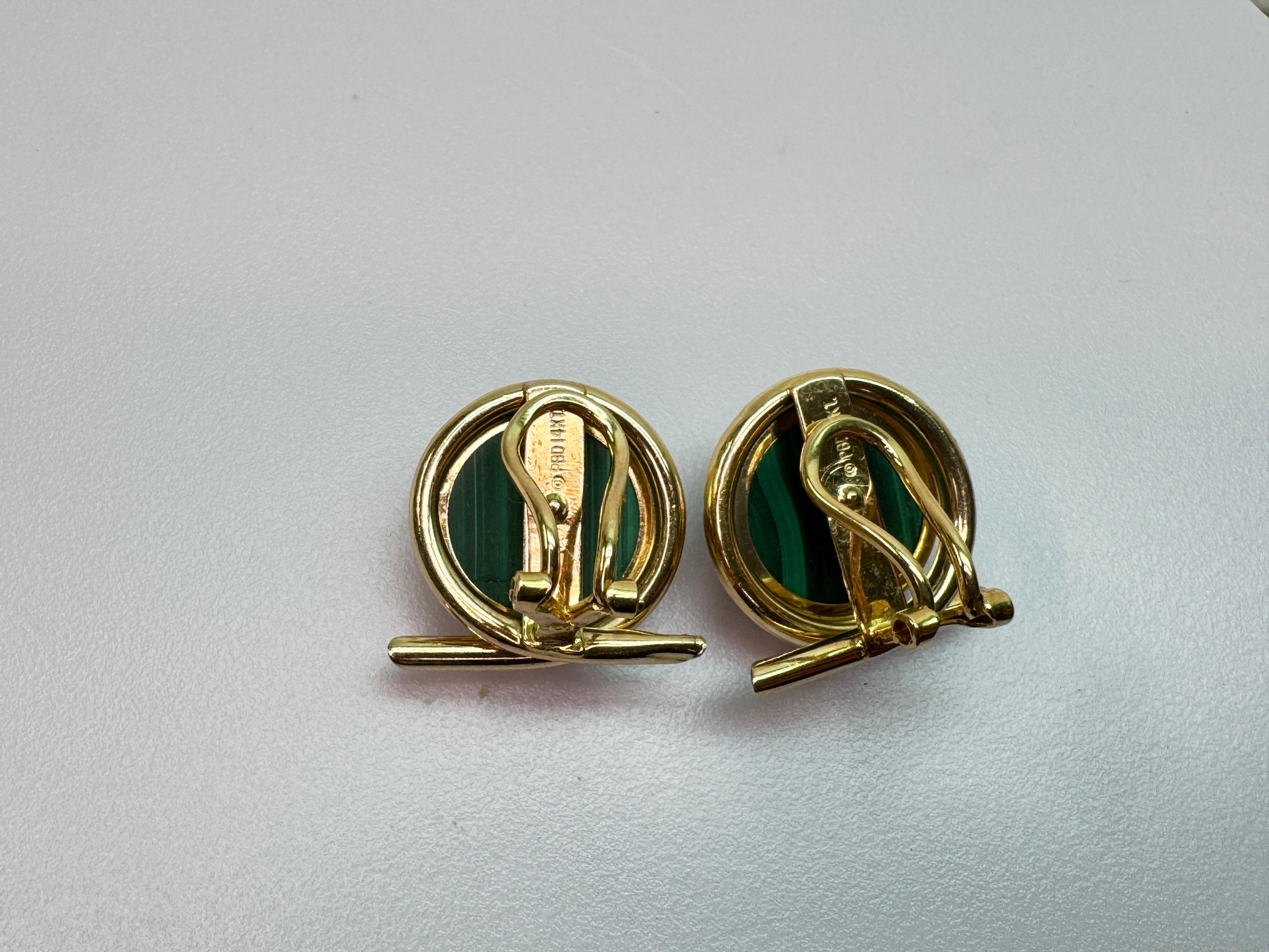 Yellow Gold Malachite Clip-On Earrings For Sale 3