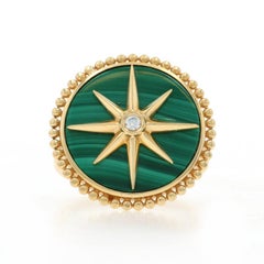 Yellow Gold Malachite Diamond North Star Ring - 18k Celestial SZ 6 1/2