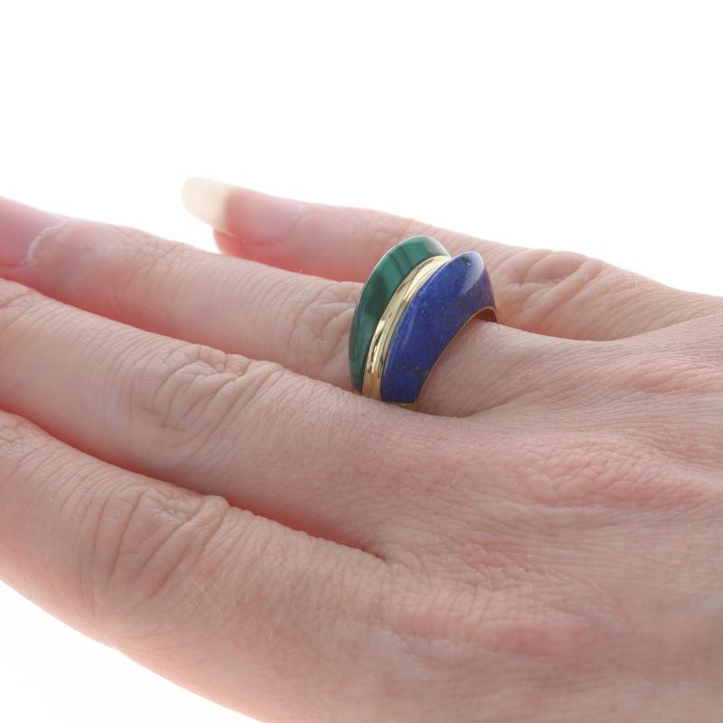 Women's Yellow Gold Malachite & Lapis Lazuli Two-Stone Band - 18k Stripe Ring Sz 7 1/4 For Sale