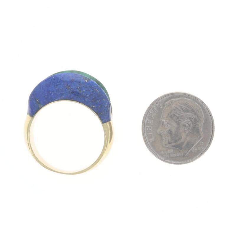 Yellow Gold Malachite & Lapis Lazuli Two-Stone Band - 18k Stripe Ring Sz 7 1/4 For Sale 1
