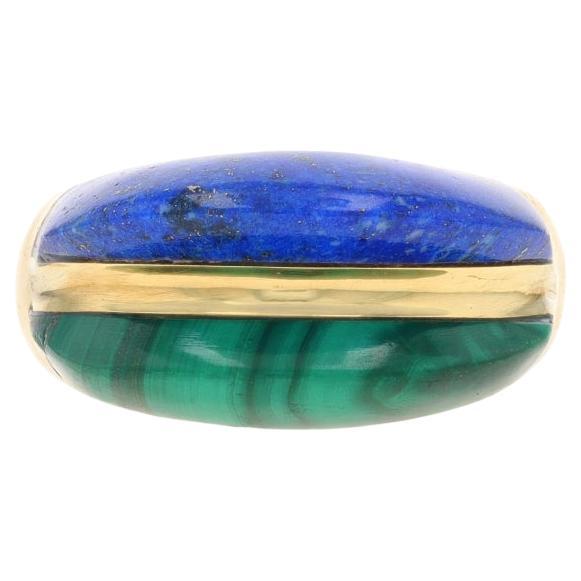 Yellow Gold Malachite & Lapis Lazuli Two-Stone Band - 18k Stripe Ring Sz 7 1/4 For Sale
