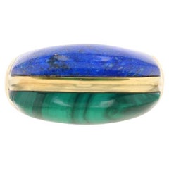 Zweisteiniger Ring aus Gelbgold mit Malachit und Lapislazuli in Gelbgold - 18 Karat Streifen Gr. 7 1/4