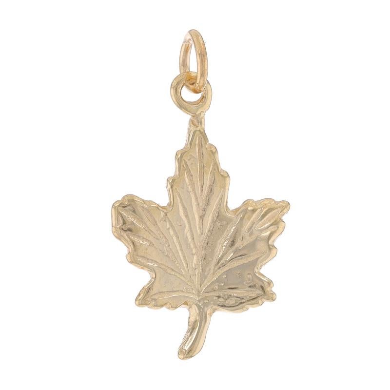 Metal Content: 14k Yellow Gold

Theme: Maple Leaf, Botanical
Features: Etched Detailing

Measurements

Tall (from stationary bail): 29/32