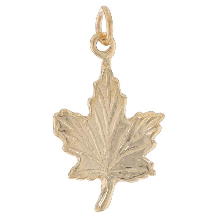 Yellow Gold Maple Leaf Charm - 14k Botanical Pendant For Sale