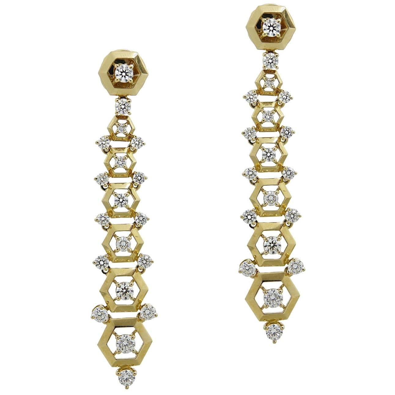 Yellow Gold Maria Canale Flexible Dangle Earrings with Diamonds For Sale