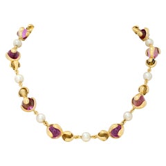 Marina B Cardan Collier de quartz russe rose, citrine et perles