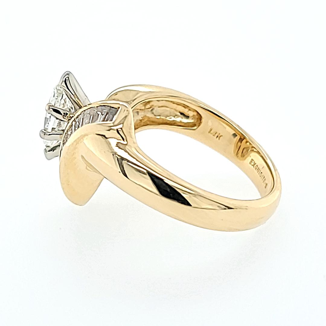 Marquise Cut Yellow Gold Marquise and Baguette Diamond Assymetrical Ring For Sale