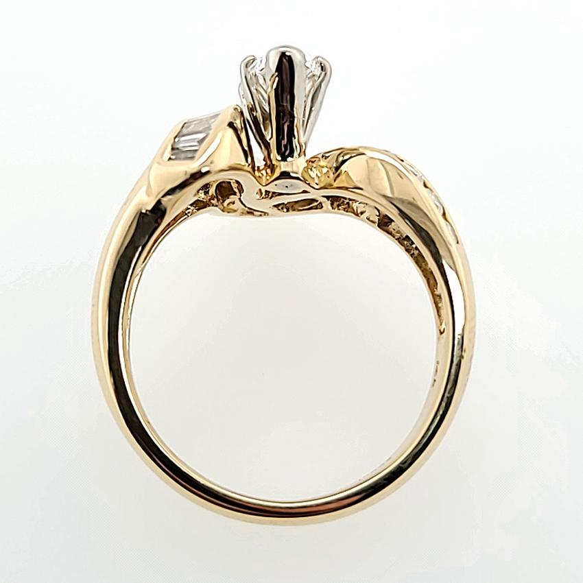 Yellow Gold Marquise and Baguette Diamond Assymetrical Ring In Good Condition For Sale In Coral Gables, FL