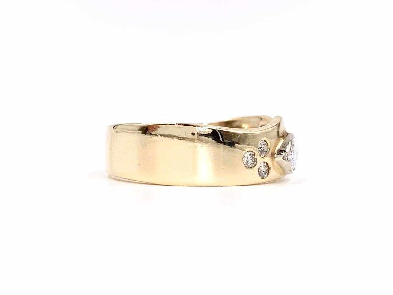 Modern Yellow Gold Marquise and Round Diamond Curved Band Ring