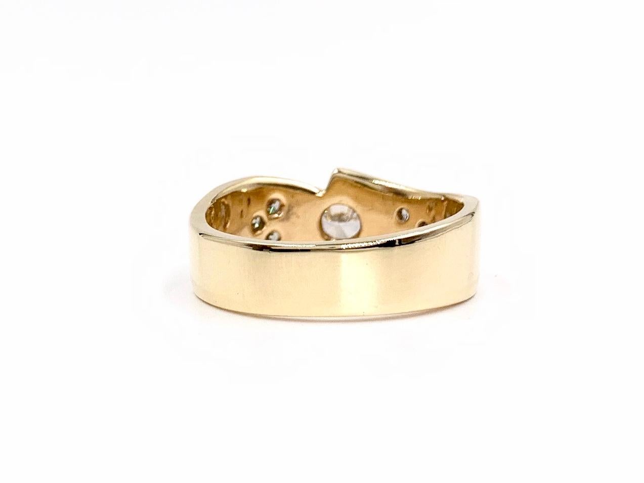 Marquise Cut Yellow Gold Marquise and Round Diamond Curved Band Ring