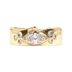 Yellow Gold Marquise and Round Diamond Curved Band Ring