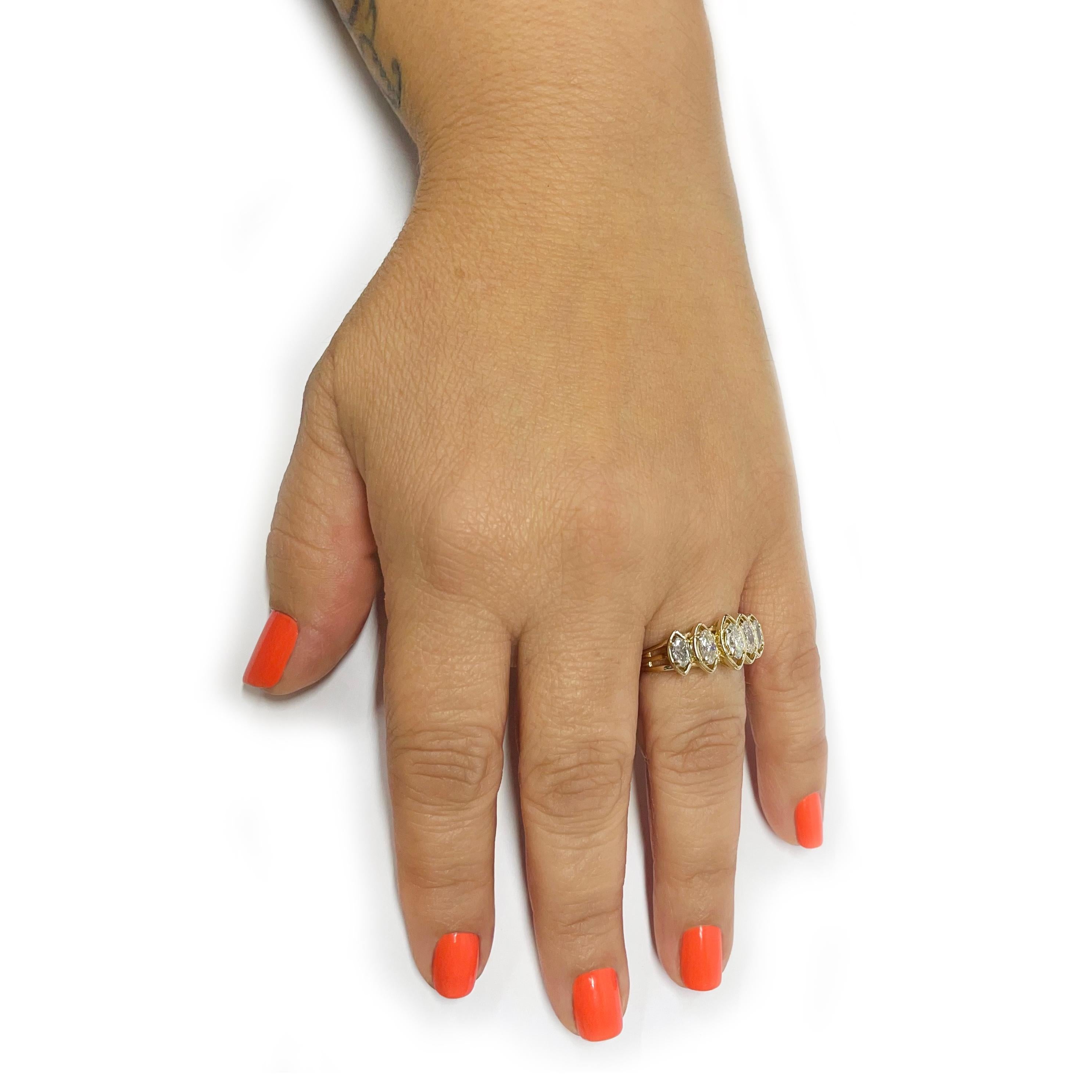 Retro Yellow Gold Marquise Diamond Ring