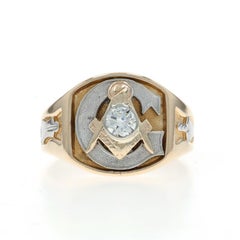 Yellow Gold Masonic Blue Lodge Men's Master Mason Ring - 10k Diamond Round .33ct