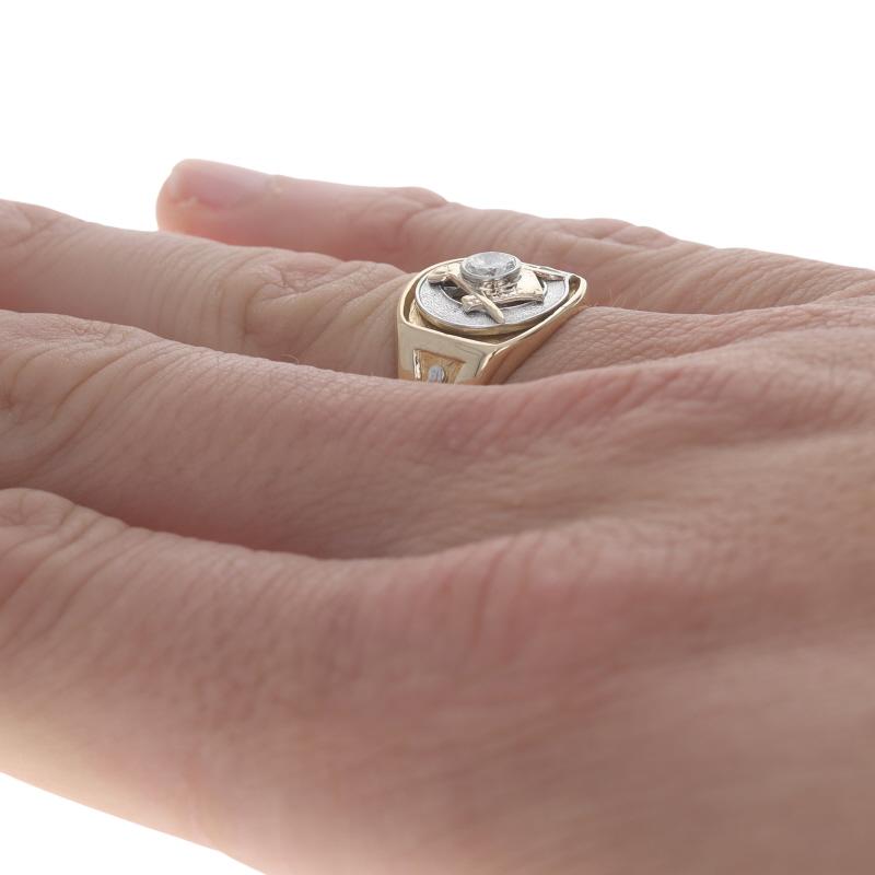 De los hombres Anillo de oro amarillo masónico de la logia azul para hombre - 10k Diamante redondo .33ct en venta