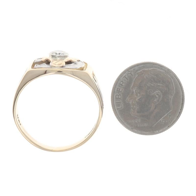 Anillo de oro amarillo masónico de la logia azul para hombre - 10k Diamante redondo .33ct en venta 1