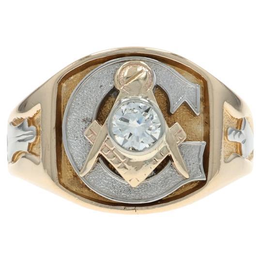 Anello massonico in oro giallo da uomo Masonic Lodge - 10k Diamante rotondo .33ct
